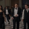 Ariana Greenblatt as June, Jesse Eisenberg as Daniel Atlas, and Dave Franco as Jack Wilder in “Now You See Me: Now You Don’t.”