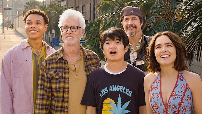 Ken Marino, John Slattery, Miles Gutierrez-Riley, Ben Wang, and Zoey Deutch in “Gail Daughtry and the Celebrity Sex Pass.”