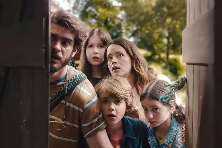 Phoenix Laroche, Delilah Bennett-Cardy, Andrew Garfield, Claire Foy, and Billie Gadsdon in “The Magic Faraway Tree.”